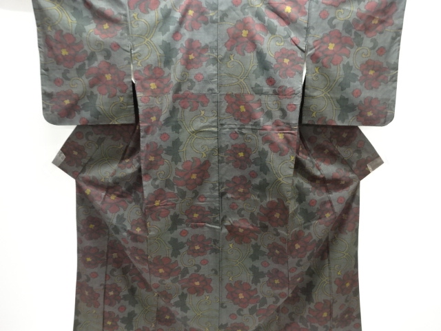 牡丹唐草模様織り出し本場泥大島紬着物(5マルキ)